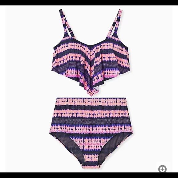 TORRID PINK‎ & PURPLE TIE-DYE FLOUNCE BIKINI TOP - Picture 5 of 8